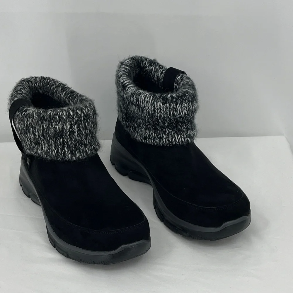 Skechers Black Knit Cuff Winter ANKLE Boots WOMENS SIZE 10 NWOT